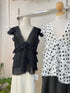 Polka Dot Ruffle V-Neck Tops